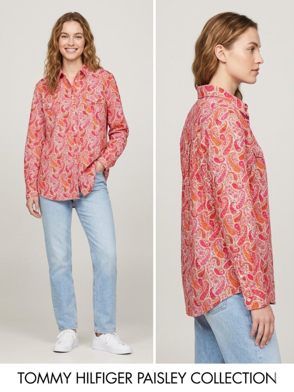 Tommy Hilfiger Paisley Button Down Shirt Orange Fuchsia Pink Long Sleeve XXL - Picture 2 of 8